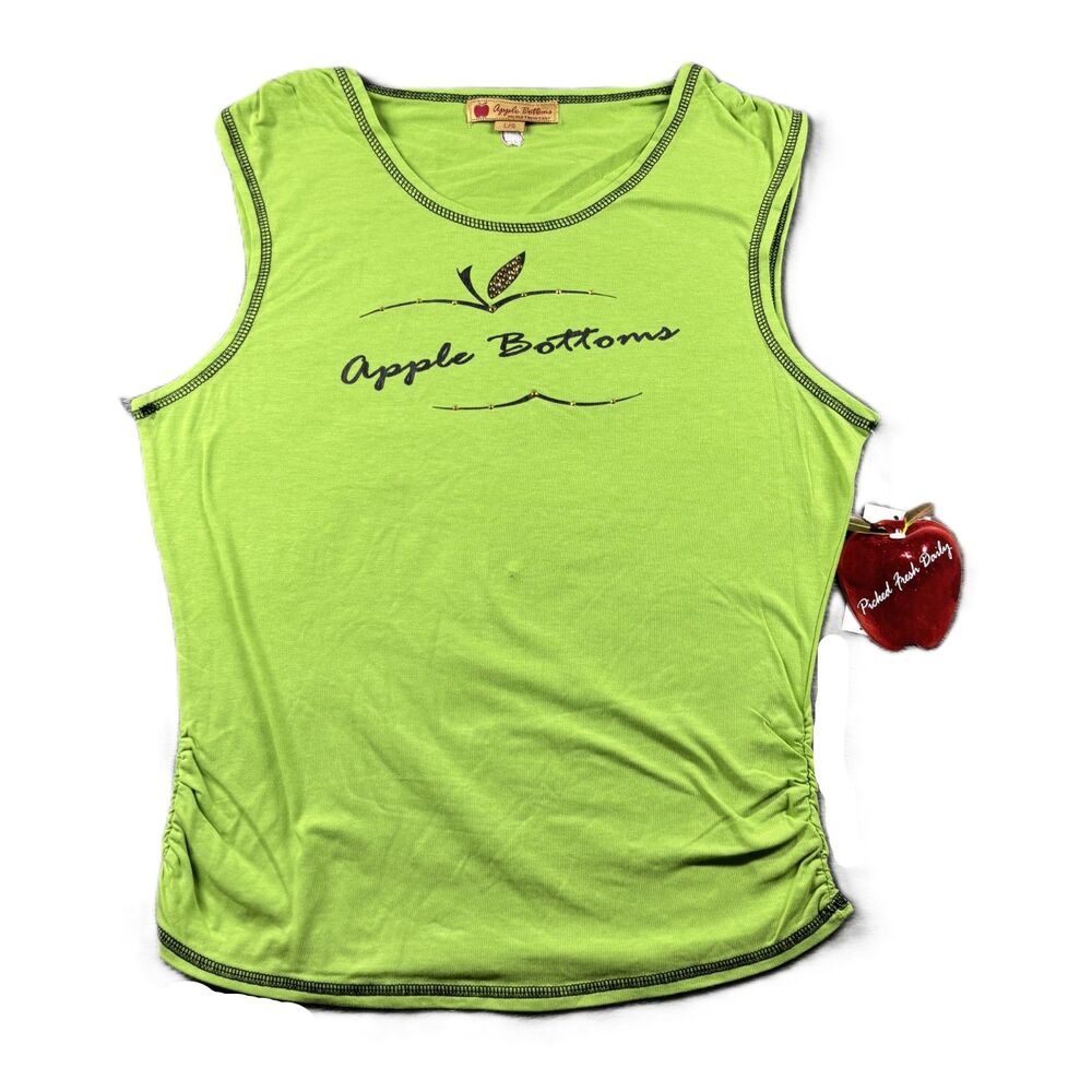 Apple Bottoms Women Tank Top Vintage Y2K NEW Ruched Sides Lime Green Large Q209